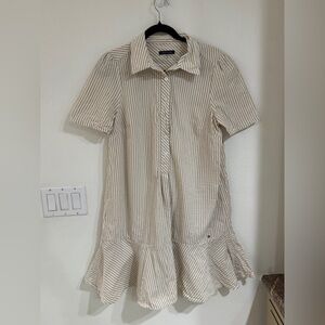 NWOT Tommy hilifger striped Button-Front Ruffle Hem Dress in Cream and Beige